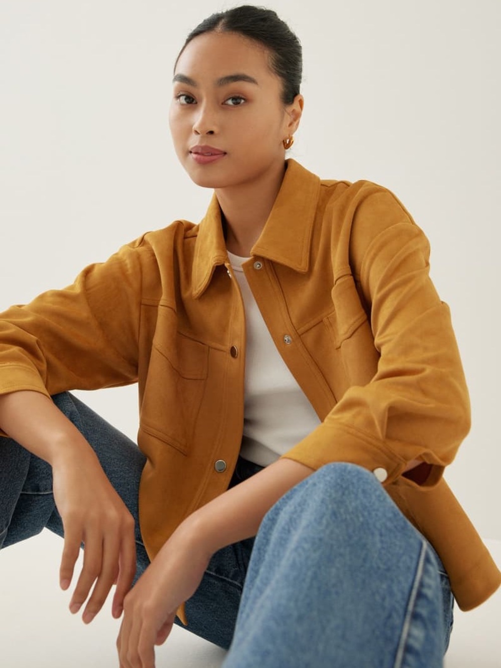 Love Bonito Atheena Relaxed Suede Jacket in Camel - Picture 2 of 5